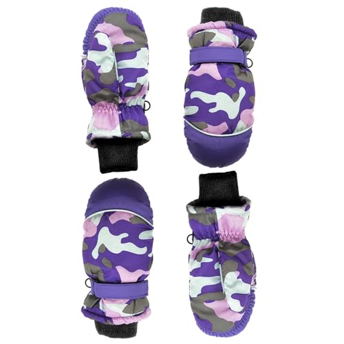 QINQNC Unisex Skifahren Radfahren Laufen Touchscreen Fäustlinge Skifahren Finger Baby Voll wasserdichte Camouflage Warme Handschuhe Handschuhe Im Freien Winter Frauen (Purple, One Size) von QINQNC