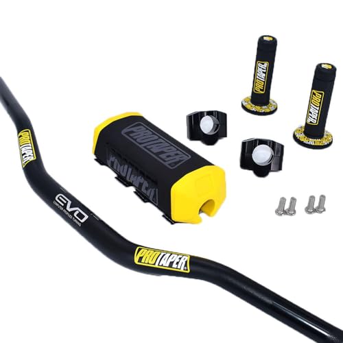 Motorrad Lenker,Motorcycle Handlebar Lenkerstange 1-1/8 Zoll Lenkerpolster Griffe Racing Dirt Pit Bike Motorrad CNC 28,5 mm Adapter(Black Yellow set) von QIULKU