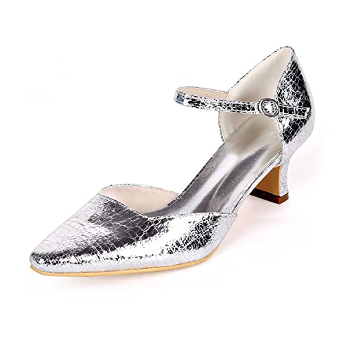 QIUNUOTAN Frauen Hochhacken mit Sequins, Schnallen Anklestrap Pumps, Niederiger Hacken, Spitz Zehen Sandalen, Stiletto Hochzeits Sandalen von QIUNUOTAN