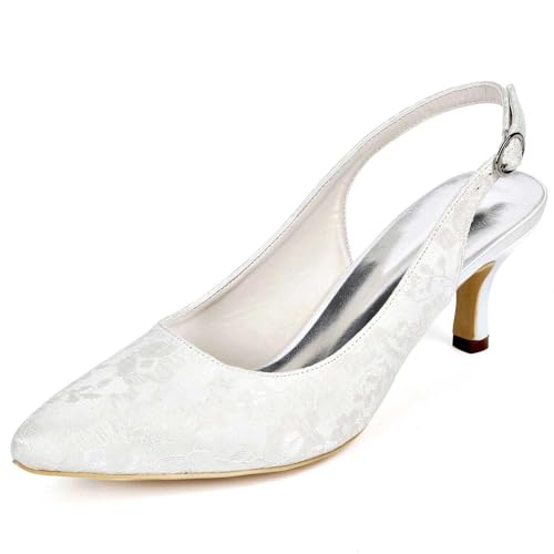 QIUNUOTAN Frauen-Hochheels mit Schnallen, Satin-Material, Geschlossener Zehen, Knöchelriemen, Spitzer Zehen, Niedrige Hacken,Hochzeitsfeier und Party von QIUNUOTAN