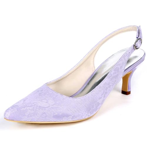 QIUNUOTAN Frauen-Hochheels mit Schnallen, Satin-Material, Geschlossener Zehen, Knöchelriemen, Spitzer Zehen, Niedrige Hacken,Hochzeitsfeier und Party von QIUNUOTAN