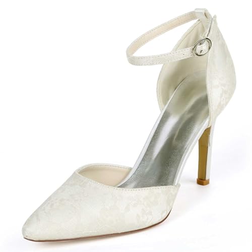 QIUNUOTAN Frauenhochheels für Hochzeiten, Stiletto Sandalen mit Hochhacken, Schnallen, Spitze Zehen, Satin, Kitten-Heels für Damen, Abend und Gala Schuhe von QIUNUOTAN