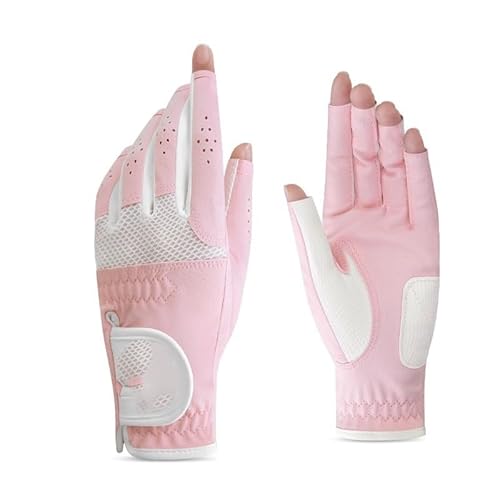 QIUSHIBO Golfhandschuhe 1 Paar Frauen Atmungsaktive Anti Slip Golf Handschuhe Damen Patchwork Sport Handschuhe Mädchen Tragbare Mikrofaser Fäustlinge Golfhandschuhe Damen(Pink,17) von QIUSHIBO