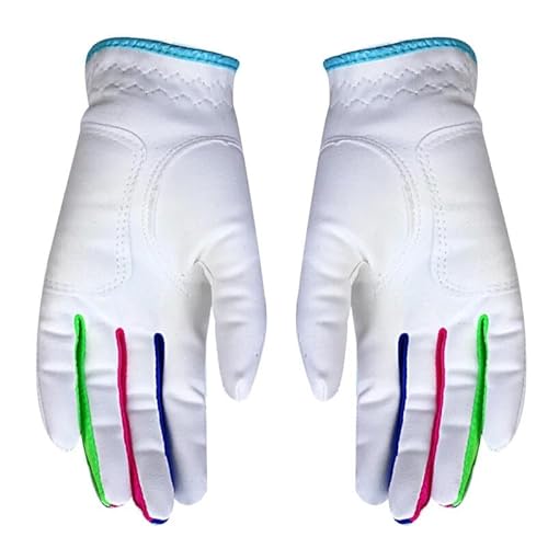 QIUSHIBO Golfhandschuhe Jungen Mädchen Outdoor Sport Tuch Golf Handschuhe Atmungsaktive Anti-rutsch Handschuhe 1 Paar 2 Farbe Weiß Rosa for Kind Golfhandschuhe Damen(White,17) von QIUSHIBO