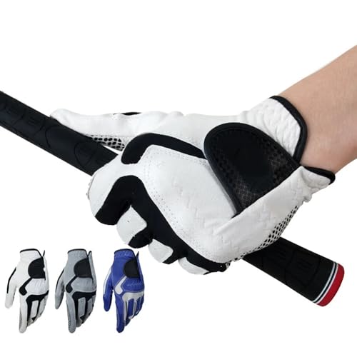 QIUSHIBO Golfhandschuhe Professionelle Golfhandschuhe aus Mikrofasertuch, atmungsaktiv, rutschfest, for Club Swing Putting Training, Herrenhandschuhe Golfhandschuhe Damen(Grey-Left Hand,26) von QIUSHIBO