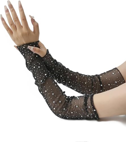 3pcs Rhinestone Arm Warmer for Women Sparkly Tulle Sheer Lace Mesh Event Stretch Arm Warmer for Party (a*3pcs) von QIWOWO