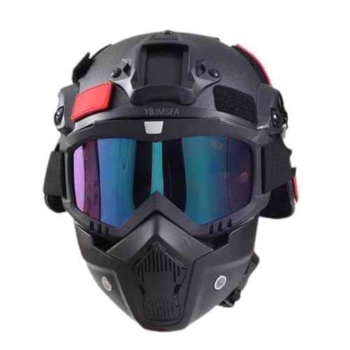 Mich Airsoft Helm Und Maske,Mit Seitenschiene Für NVG Mount Mit Abnehmbarer Und Verstellbarer Brille CS Helm Set von QJYZHAN