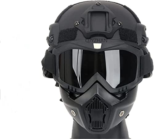 Tactical Airsoft Fast Helm, Mit Seitenschiene und NVG Halterung, Full-Face Airsoft Maske, Abnehmbare Anti-Nebel Schutzbrille, Halloween CS Spiel Rollenspiel Taktische Schutzausrüstung von QJYZHAN