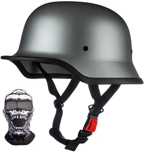 Retro Deutscher Stil Motorrad Halbhelm Retro Halbschalenhelm mit DOT/ECE Genehmigt Vintage Offenem Helm Jet-Helm Für Männer Und Frauen Fahrrad Cruiser Chopper Moped Roller C,M=54-57CM von QKBMFK