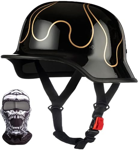 Retro Deutscher Stil Motorrad Halbhelm Retro Halbschalenhelm mit DOT/ECE Genehmigt Vintage Offenem Helm Jet-Helm Für Männer Und Frauen Fahrrad Cruiser Chopper Moped Roller F,L=58-60CM von QKBMFK