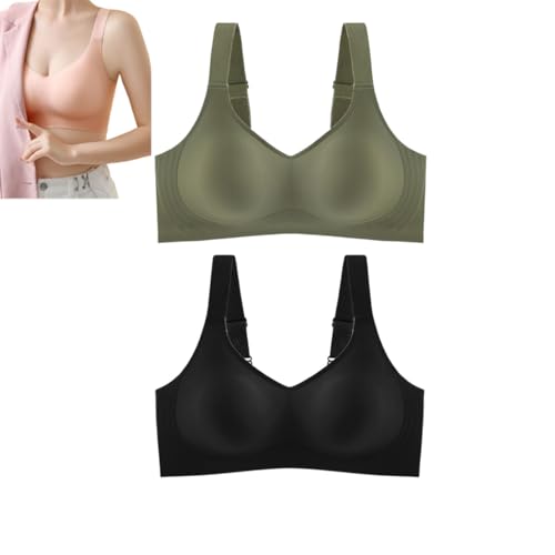 QKCQQTS 2er-Pack Anti-Hänge-BHS mit großer Brustunterstützung und Achselfettkontrolle, Push-Up-BHS für Damen mit voller Abdeckung (Green+Black,M(Within 45kg)) von QKCQQTS