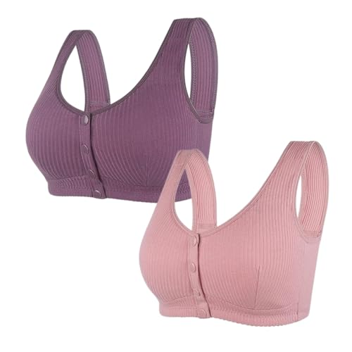 QKCQQTS Bügelloser Front-Snap-BH für ältere Frauen, bequemer Bralette für jeden Tag, großer Baumwoll-BH ohne Stahlring für Frauen (2pcs-c,48) von QKCQQTS