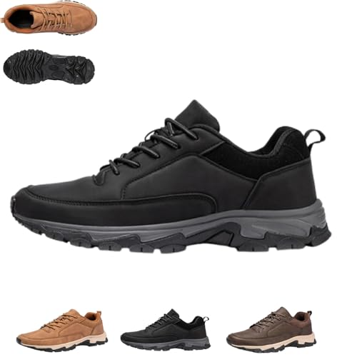 QKCQQTS Orthopädische Herren-Sneaker von Bestofoot, Bequeme Leder-Sneaker für Herren mit Fußgewölbeunterstützung, wasserdicht, rutschfest (Black,39) von QKCQQTS