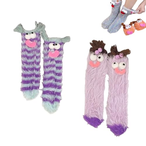 QKCQQTS Plüschmonstersocken, hässliche, schrullige Socken, dreidimensionale schrullige Korallensamtsocken, hässliche, süße Plüschsocken für Damen (Shape-m,One Size) von QKCQQTS