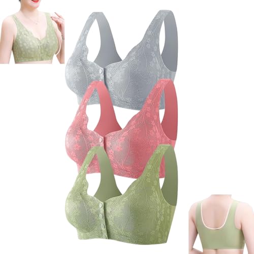 QKCQQTS Push-Up-BH mit Knopfverschluss vorne für Damen, BHS für ältere Frauen 2024, Neuer, bequemer Bralette mit Frontverschluss (3pcs-a,4XL (90-100kg)) von QKCQQTS