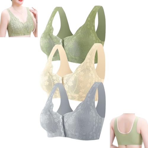 QKCQQTS Push-Up-BH mit Knopfverschluss vorne für Damen, BHS für ältere Frauen 2024, Neuer, bequemer Bralette mit Frontverschluss (3pcs-d,3XL (80-90kg)) von QKCQQTS