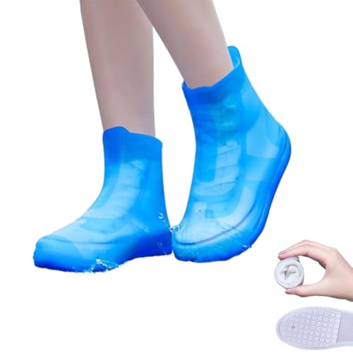 QKCQQTS Überschuhe für Regen, wasserdicht, wasserdichte Überschuhe für Männer und Frauen, rutschfeste, waschbare, Wiederverwendbare Stiefelüberschuhe (Blue,M) von QKCQQTS