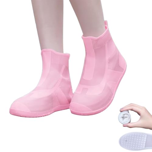 QKCQQTS Überschuhe für Regen, wasserdicht, wasserdichte Überschuhe für Männer und Frauen, rutschfeste, waschbare, Wiederverwendbare Stiefelüberschuhe (Pink,M) von QKCQQTS