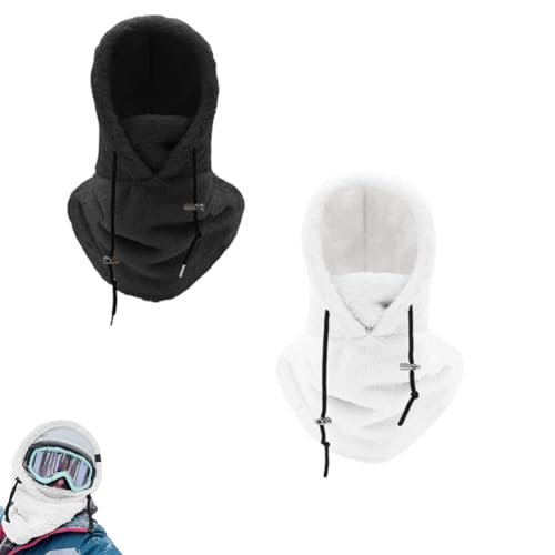 QKCQQTS Verstellbare Winter-Gesichtsmaske für Männer und Frauen, Winter-Skimaske für kaltes Wetter, Winddicht, verstellbare warme Kapuzenmütze (Black+White,One Size) von QKCQQTS