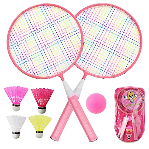 QKTYB Badminton-Set für Kinder, 1 Paar Badmintonschläger-Set, leichtes Kinder-Badmintonschläger mit 2 Badmintonschlägern, 4 Federbällen, 1 Schwammball für Indoor Outdoor Sport Spiel mit Tragetasche QKTYB Badminton-Set für Kinder, 1 Paar Badmintonschläger-Set, leichtes Kinder-Badmintonschläger mit 2 Badmintonschlägern, 4 Federbällen, 1 Schwammball für Indoor Outdoor Sport Spiel mit Tragetasche von QKTYB