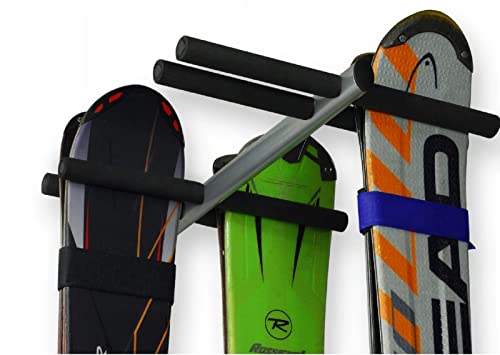 QLS Handels Skihalterung Wand Skihalter für 4 Paare 47,5 cm Nordic Walking Trekking Stöcke Skiträger Hakenleiste mit schützender Gummierung zur platzsparenden Aufbewahrung von QLS Handels
