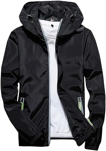 QLXYYFC Reflektierende Herrenjacke Windbreaker Übergangsjacke mit Kapuzen, Reflektierende Jacke Reißverschluss Hip-Hop Windjacke Softshell Mantel Leichte Funktionsjacke Outdoor (Color : Noir, Size : von QLXYYFC