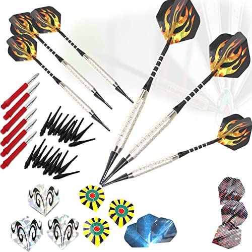 QMBasic SOFTDART Set | Dartpfeile mit Kunststoffspitze 18 Gramm 6 Stück Profi Softdarts Pfeile 16 Gramm für elektronische Dartscheibe 18 Flights 40 Spitzen von QMBasic