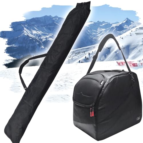 QMBasic Skitasche + Skischuhtasche Kombi Set | Premium Skisack mit Rolltop Ski Snowboard gepolsterte Stiefeltasche mit Helmfach von QMBasic