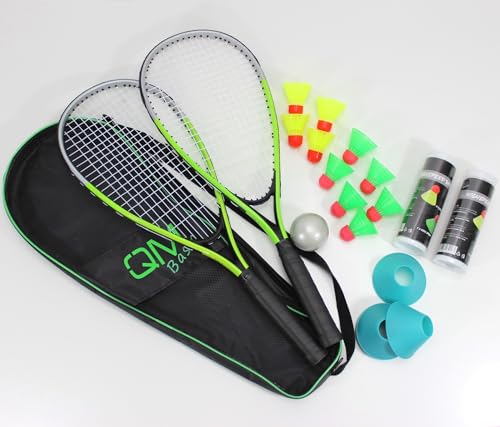 QMBasic Speed Badminton Set + 10 Speed Balls | Turbo Federball Schläger Highspeed Set komplett mit 8 Hütchen von QMBasic