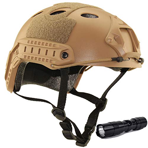 Airsoft Helm PJ Mode Helme Leichtbau Taktische Schnelle Helm und Schutzbrille für Airsoft Paintball (Wüste+L) von QMFIVE