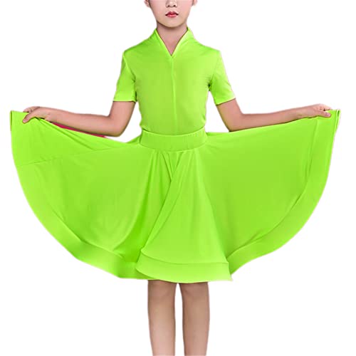 QMIQMI Mädchen Kurzarm Standard Latein Tanzkleid Kinder Gesellschaftstanz Big Swing Rock für Salsa Rumba Cha Cha Samba Tango Top Professionelles Tanzkostüm,Grün,16 Years von QMIQMI