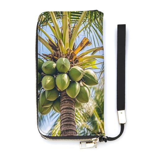 QMKFWT Coconut Tree Geldbörse mit großem Fassungsvermögen, PU-Leder, langer Reißverschluss, Uni, weiß, 20 x 10,5 cm, Geldbörse, weiß, 20x10.5cm, Brieftasche von QMKFWT