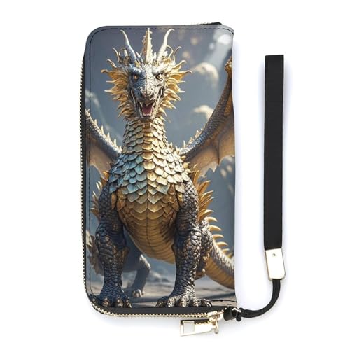 QMKFWT Golden Dragon Geldbörse mit großem Fassungsvermögen, PU-Leder, langer Reißverschluss, Uni, weiß, 20 x 10,5 cm, Geldbörse, weiß, 20x10.5cm, Brieftasche von QMKFWT