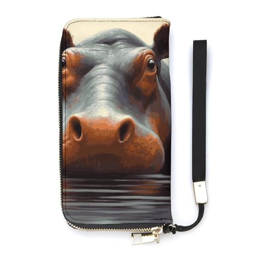 QMKFWT Hippo Geldbörse mit großem Fassungsvermögen, PU-Leder, langer Reißverschluss, Uni, weiß, 20 x 10,5 cm, weiß, 20x10.5cm, Brieftasche von QMKFWT