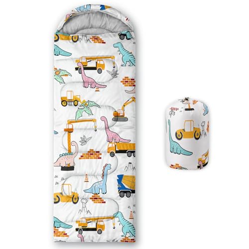 QOOMO Camping-Schlafsäcke mit Dinosaurier-Motiv, 3 Jahreszeiten, warmes und kühles Wetter, leicht, wasserdicht, Schlafsäcke für Erwachsene und Kinder, Reisen und Outdoor, Campingausrüstung, 78,7 x von QOOMO