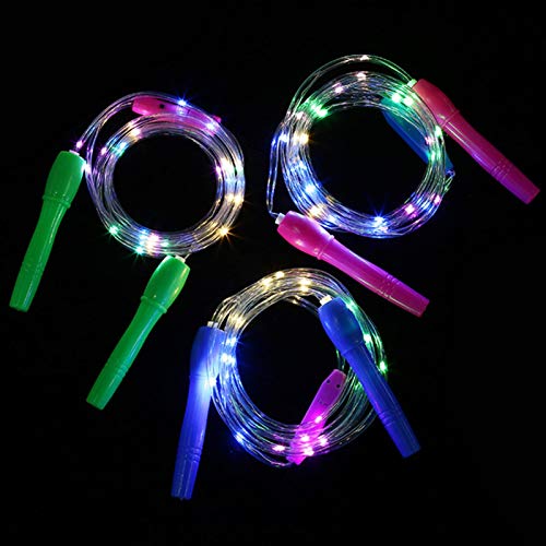 QOTSTEOS 3 x leuchtendes Springseil, buntes LED-Springseil, DREI Lichtmodi, verstellbare Länge, Fitness-Springseil für Kinder und Erwachsene, Party-Requisite, Griff zufällige Farbe von QOTSTEOS