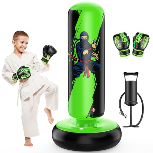 QPAU Boxsack für Kinder, hoher 168 cm, Geschenke für Jungen und Mädchen im Alter von 5–12 Jahren zum Üben von Karate, Taekwondo, MMA und zur Linderung von Pent-Up-Energie bei Kindern (Grün) QPAU Boxsack für Kinder, hoher 168 cm, Geschenke für Jungen und Mädchen im Alter von 5–12 Jahren zum Üben von Karate, Taekwondo, MMA und zur Linderung von Pent-Up-Energie bei Kindern (Grün) von QPAU