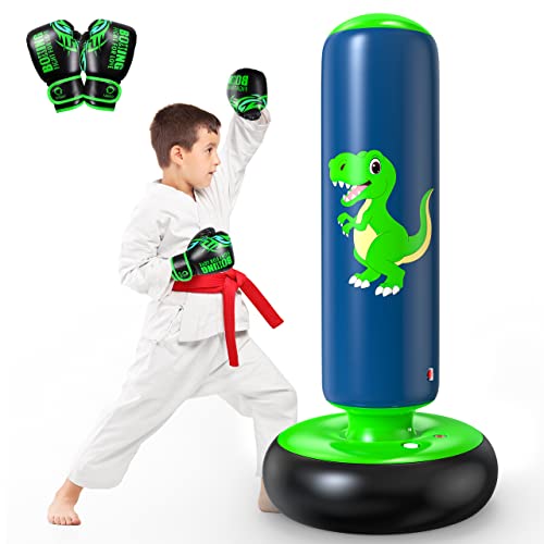 QPAU Boxsack Kinder, 122 cm Aufblasbarer Standboxsack für 3-6 Kinder, Geschenke FüR Jungen Und MäDchen, Boxsack Stehend Kinder Set für Die Praxis Karate, Taekwondo, MMA von QPAU