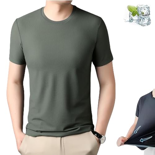 CooliFlex – Atmungsaktives Eisseiden-T-Shirt mit Waffelmuster, Eisseiden-Hemden für Herren, Cooliflex-Hemden. Eisseiden-Hemd (Grün,3XL) von QQLADY
