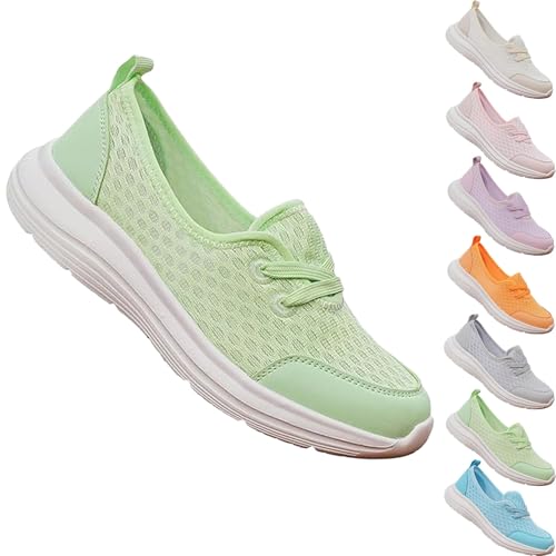 QQLADY 2024 New Women's Soft Sole Mesh Comfort Orthopedic Shoes, Comfortable Walking Shoes Women Arch Support, Low-top Flat Arch Support Walking Shoes, Casual Slip-on Shoes (Green,EU-37) von QQLADY