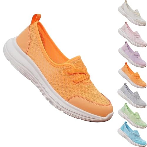 QQLADY 2024 New Women's Soft Sole Mesh Comfort Orthopedic Shoes, Comfortable Walking Shoes Women Arch Support, Low-top Flat Arch Support Walking Shoes, Casual Slip-on Shoes (Orange,EU-38) von QQLADY