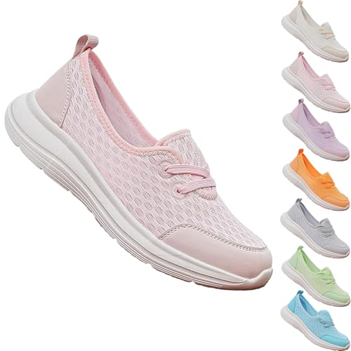 QQLADY 2024 New Women's Soft Sole Mesh Comfort Orthopedic Shoes, Comfortable Walking Shoes Women Arch Support, Low-top Flat Arch Support Walking Shoes, Casual Slip-on Shoes (Pink,EU-40) von QQLADY