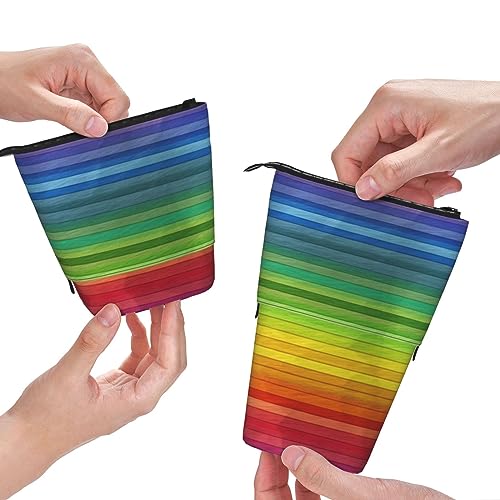 QQLADY Rainbow Background Standing Pencil Case Pen Holder Pop up Pencil Pouch Stationery Pouch Stationery Pen Case Pen Pouch Pencil Holder Stationery Organizer for Office Women Men, Schwarz , von QQLADY