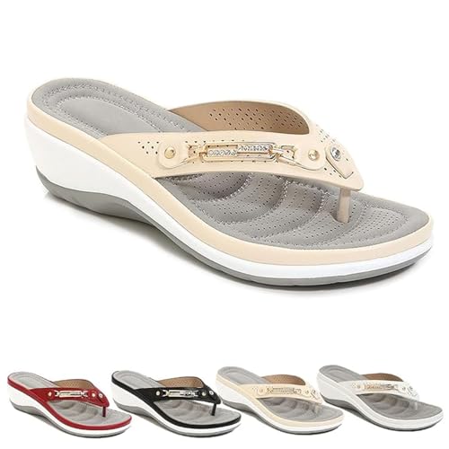 QQLADY Women's Arch Support Soft Cushion Flip Flops Thong Sandals Slippers, shoehome Comfy Orthotic Sandals, Sandals for Plantar Fasciitis for Women (Beige,EU-38) von QQLADY