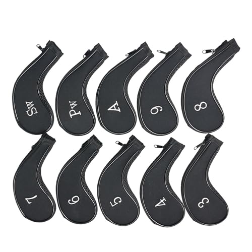 10Pcs Iron Headcover Water Tight Putter Iron Head Cover Golfs Club Headcover with Number Fit Most Brand von QRONCES