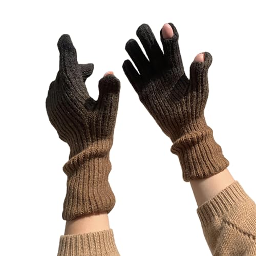 QRONCES 1 Paar Winter-Strickhandschuhe mit voller Hand, 2-Finger-Touchscreens, winddicht, warm, elastisch, Winterhandschuhe, Regenbogen-Handschuhe von QRONCES