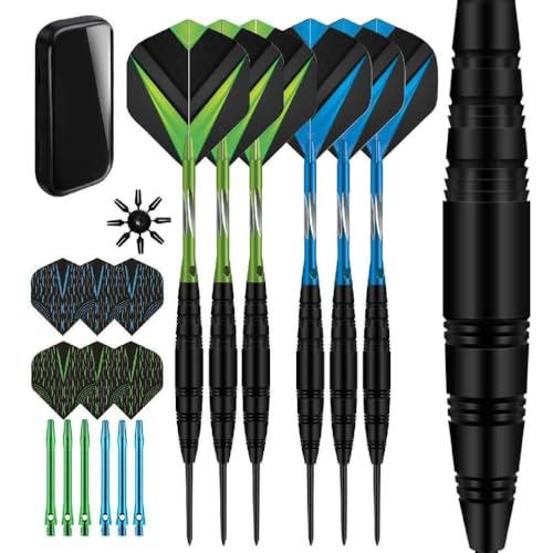 QRONCES Professionelles Stahl-Dart-Nadel-Set, Aluminium-Schäfte, Metall-Stahlspitze, mit Tragetasche, Dart-Zubehör, professionelles Metall-Dart-Set von QRONCES