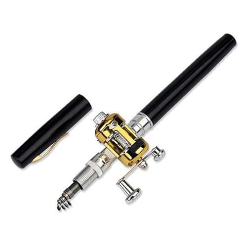 Tragbare Taschen-Teleskop-Mini-Angelrute Stiftform gefaltete Angelrute mit Rollenrad 228(Color:Black) von QSCTYG