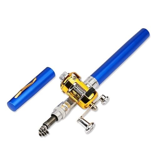 Tragbare Taschen-Teleskop-Mini-Angelrute Stiftform gefaltete Angelrute mit Rollenrad 228(Color:Blue) von QSCTYG