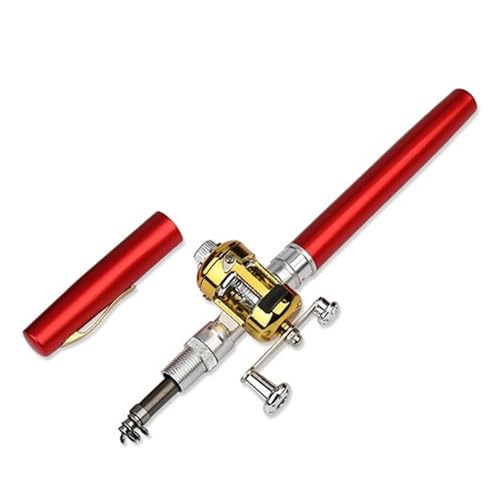 Tragbare Taschen-Teleskop-Mini-Angelrute Stiftform gefaltete Angelrute mit Rollenrad 228(Color:Red) von QSCTYG